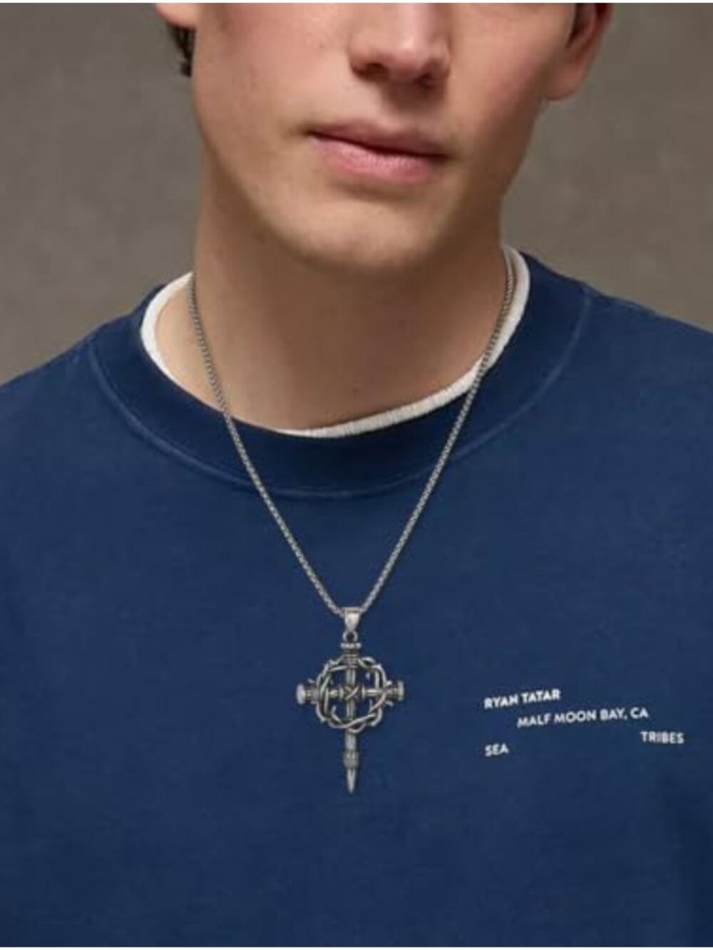 Stainless Steel Crown of Thorns Cross Necklace 22in Box Chain - Picture 2 of 5